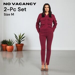 No Vacancy Red Wine Fleece Cargo Hoodie & Ribbed Leggings Set